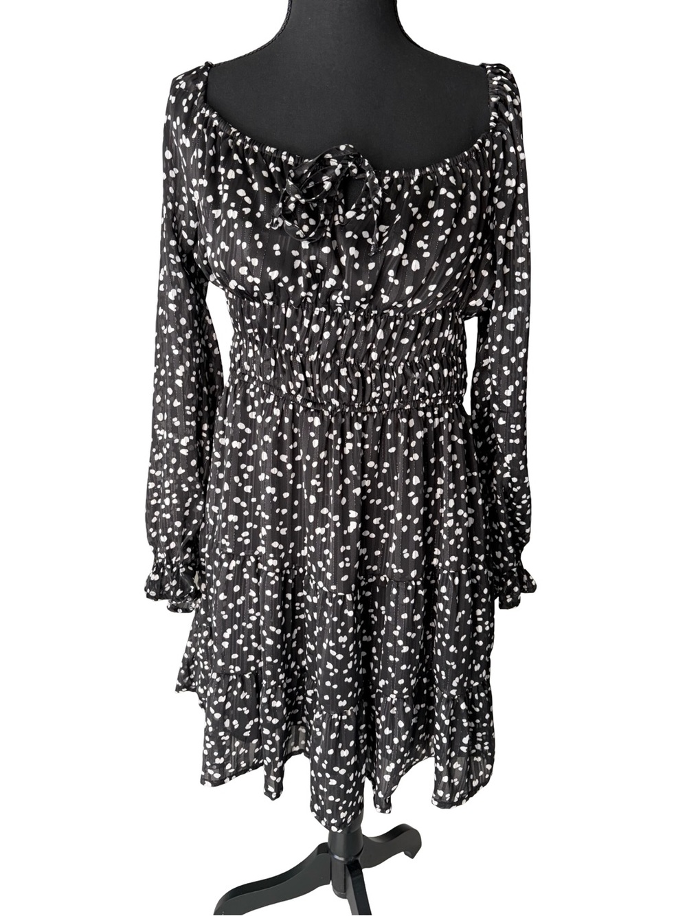 Liberty Love Black & White Print Long Sleeve Smocked Dress